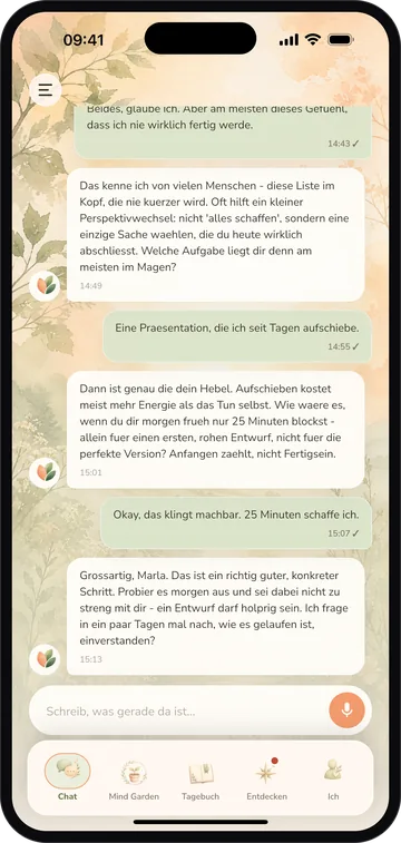 AI companion screen in the sentiga app