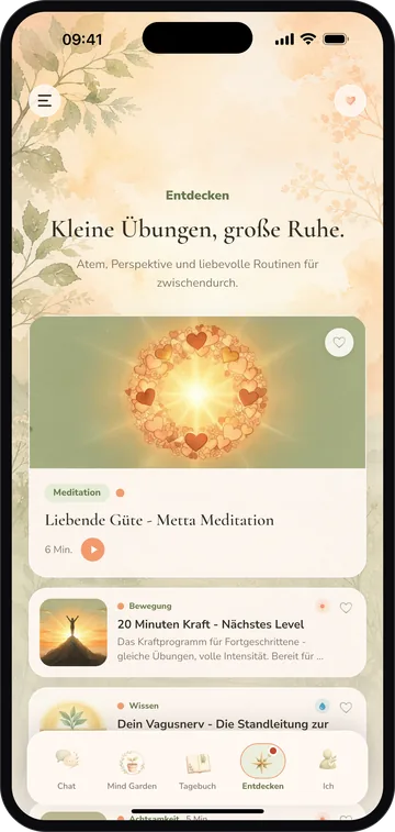 Discover screen with meditations and exercises