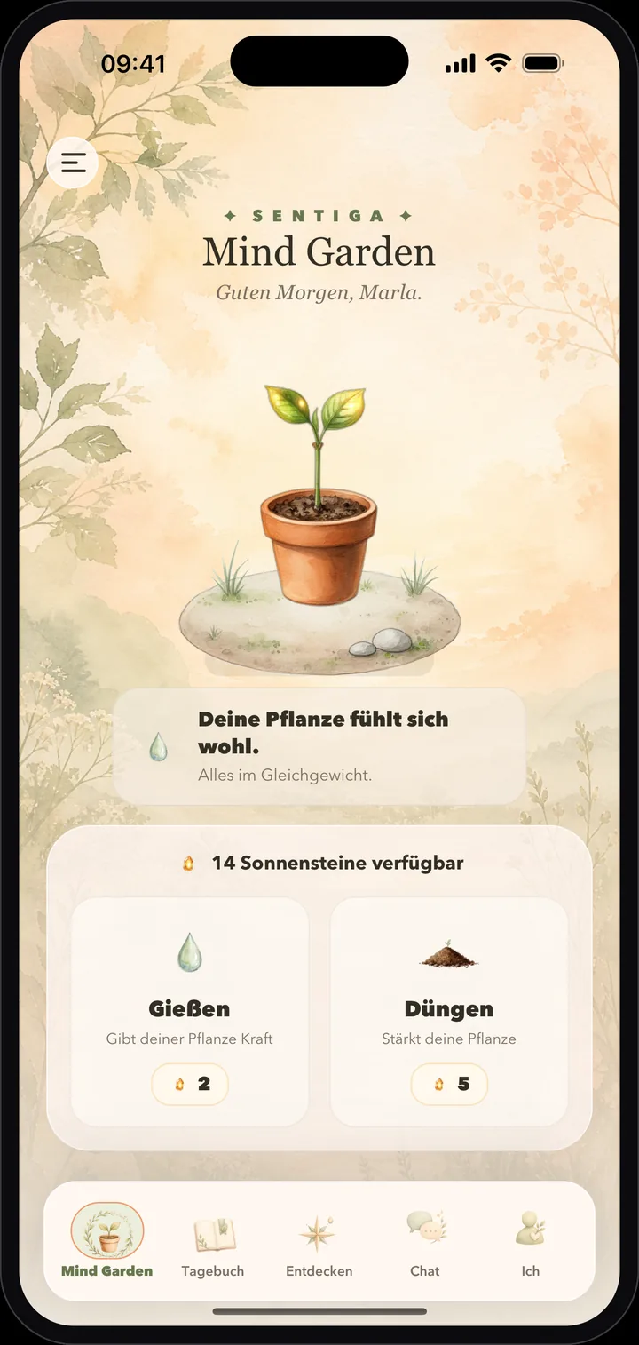 Mind-Garden-Screen der sentiga App