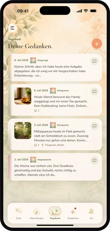 Diary screen of the sentiga app